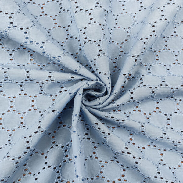 Tessuto Sangallo tinta unita motivo geometrico celeste