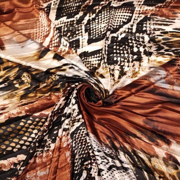 Tessuto Satin a fantasia motivo animalier marrone - panna - nero