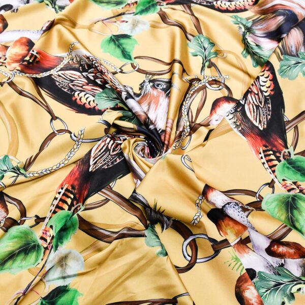 Tessuto Satin a fantasia motivo animalier senape - beige - tabacco