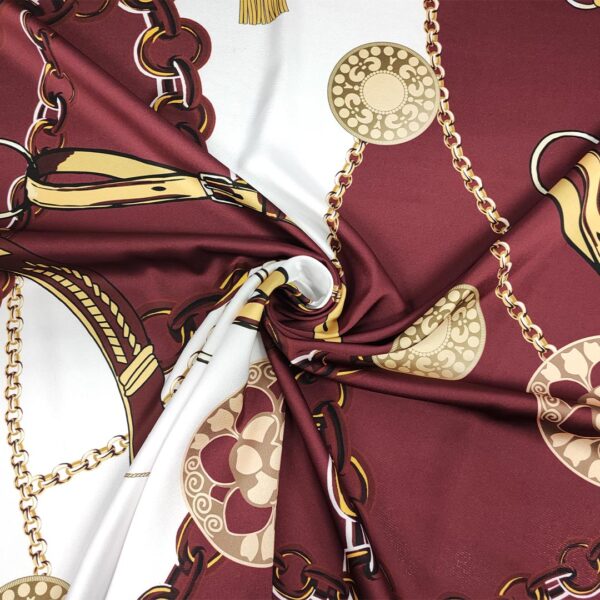 Tessuto Satin a fantasia motivo astratto bordeaux - oro - bianco