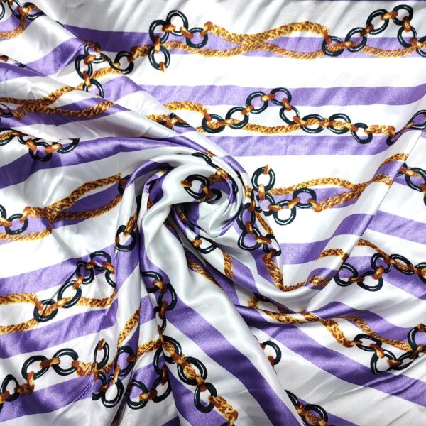 Tessuto Satin a fantasia motivo astratto bianco - lilla - oro