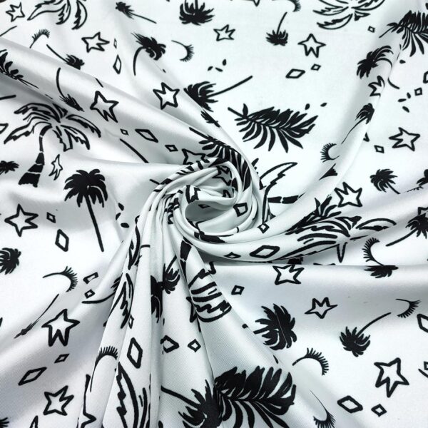 Tessuto Satin a fantasia motivo astratto bianco - nero - ciclamino
