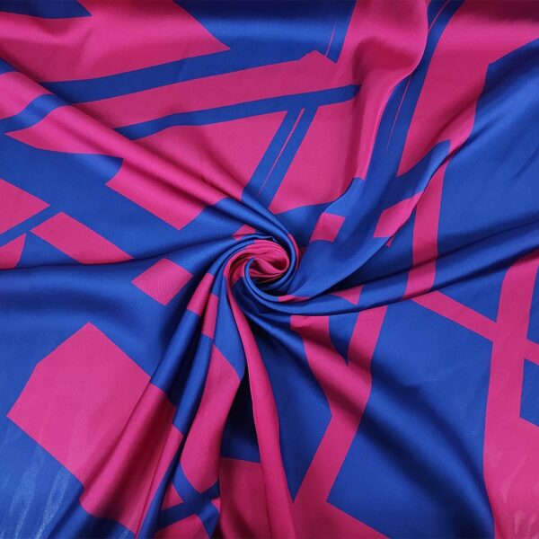 Tessuto Satin elasticizzato a fantasia motivo astratto blu elettrico - fucsia