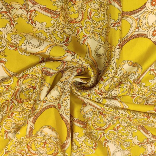 Tessuto Satin a fantasia motivo astratto cedro - panna - ruggine