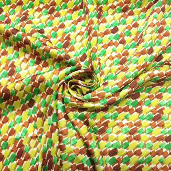 Tessuto Satin a fantasia motivo astratto cedro - verde - tabacco