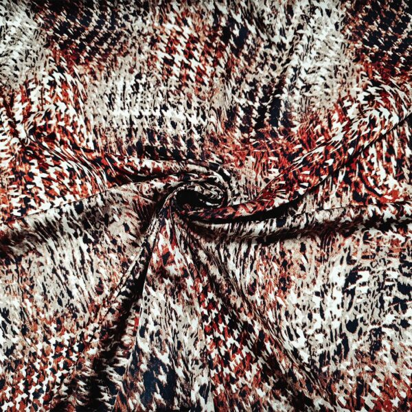 Tessuto Satin a fantasia motivo astratto ruggine - panna - nero