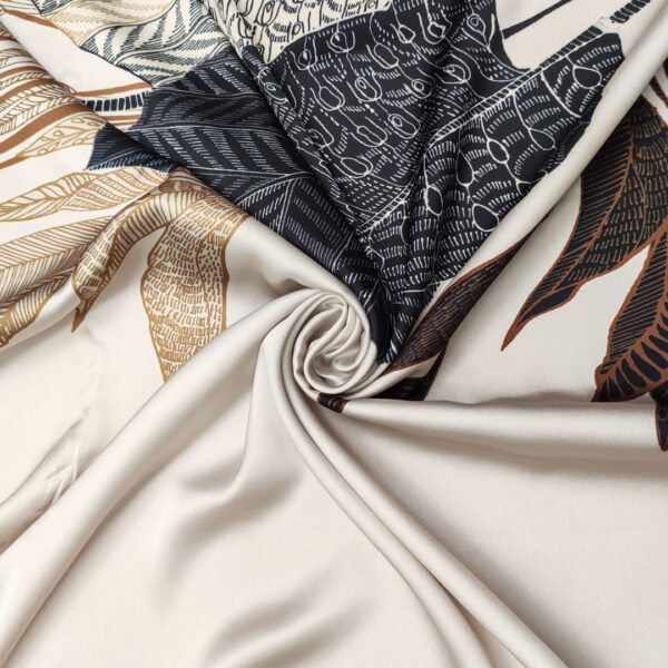 Tessuto Satin a fantasia motivo floreale beige - marrone - nero