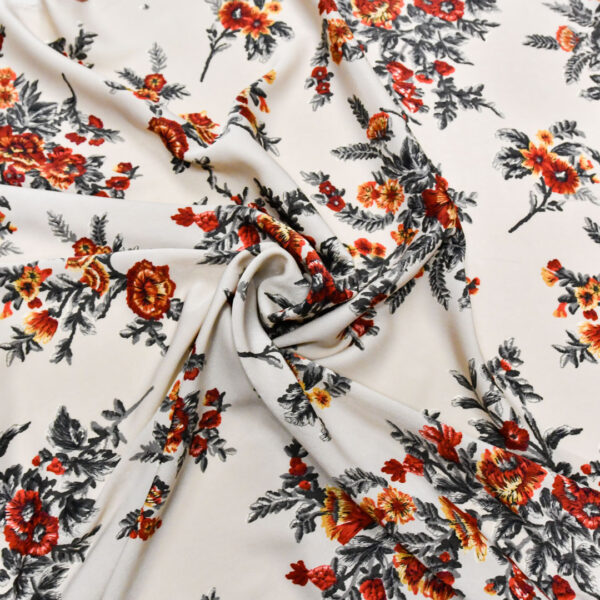 Tessuto Satin a fantasia motivo floreale beige - ruggine - verde