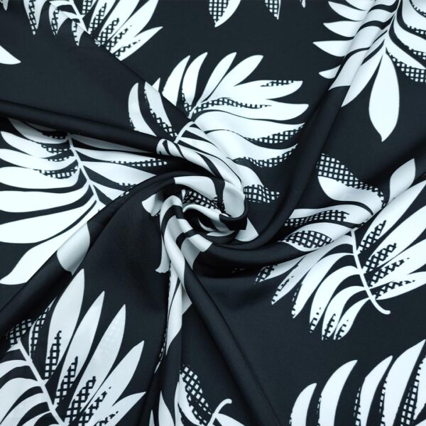 Tessuto Satin a fantasia motivo floreale bianco - nero