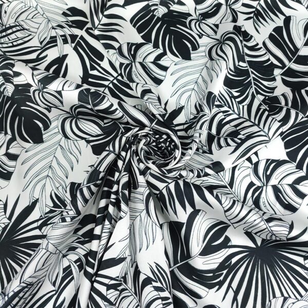 Tessuto Satin a fantasia motivo floreale bianco - nero