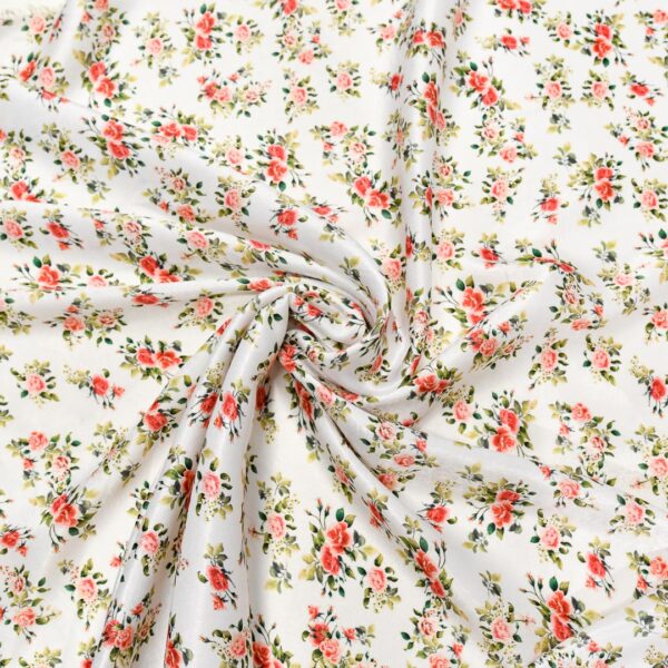 Tessuto Satin a fantasia motivo floreale bianco - rosso - verde