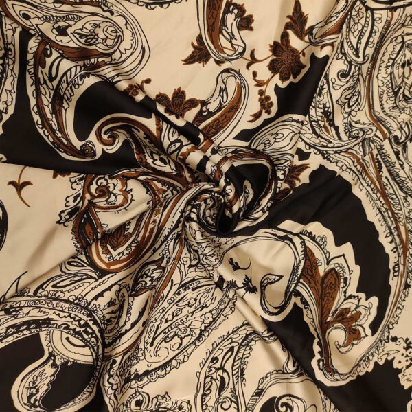 Tessuto Satin a fantasia motivo floreale cashmere nero - marrone - beige