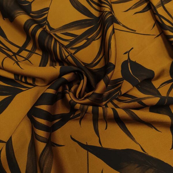 Tessuto Satin a fantasia motivo floreale senape - marrone