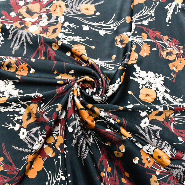 Tessuto Satin a fantasia motivo floreale verde - beige - giallo