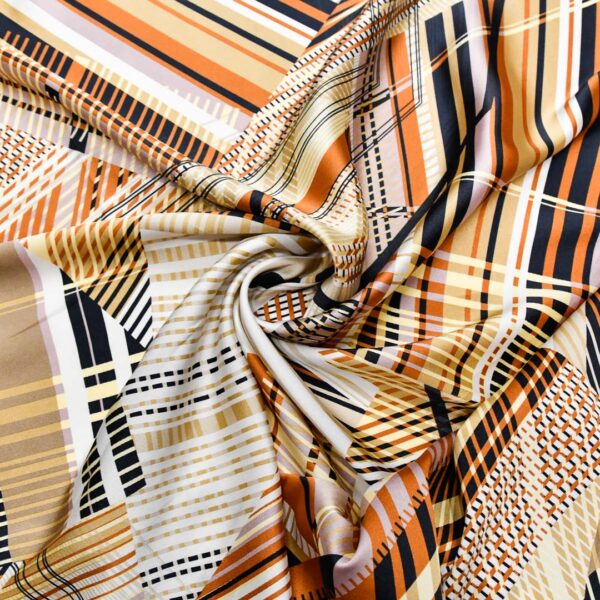 Tessuto Satin a fantasia motivo geometrico beige - nero - ruggine