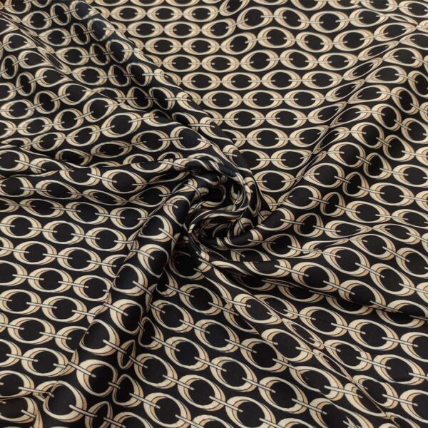 Tessuto Satin a fantasia motivo geometrico blu - panna - beige