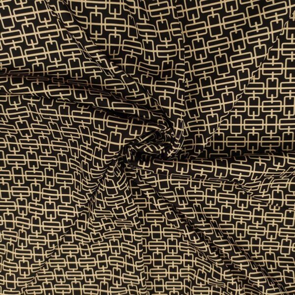 Tessuto Satin a fantasia motivo geometrico nero - beige