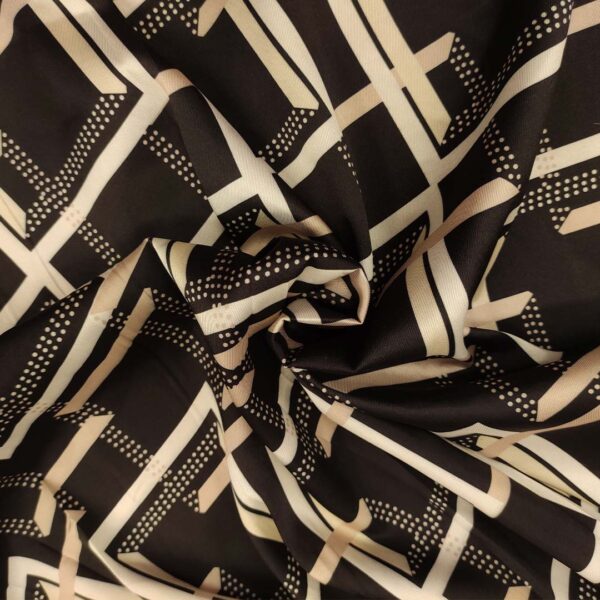 Tessuto Satin a fantasia motivo geometrico nero - beige - panna