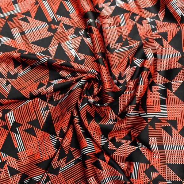 Tessuto Satin a fantasia motivo geometrico nero - rosso