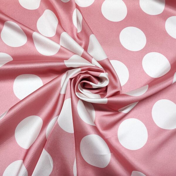 Tessuto Satin a fantasia motivo pois grandi rosa geranio - panna