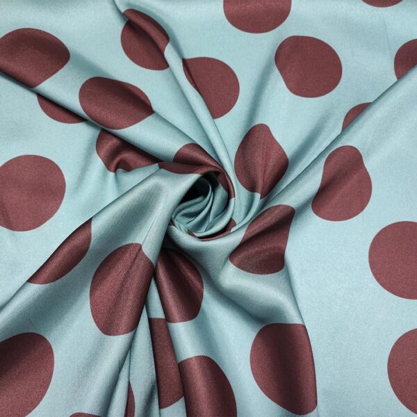 Tessuto Satin a fantasia motivo pois grandi verde salvia - marrone