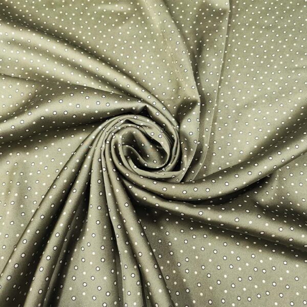 Tessuto Satin a fantasia motivo pois verde salvia - bianco