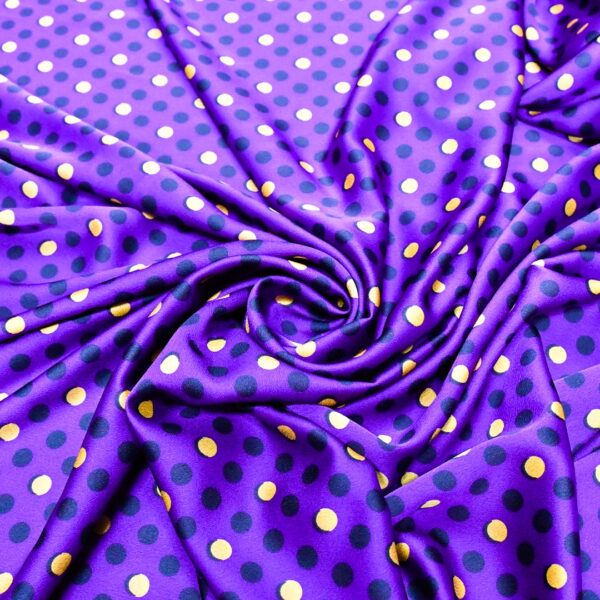 Tessuto Satin a fantasia motivo pois viola - nero - giallo
