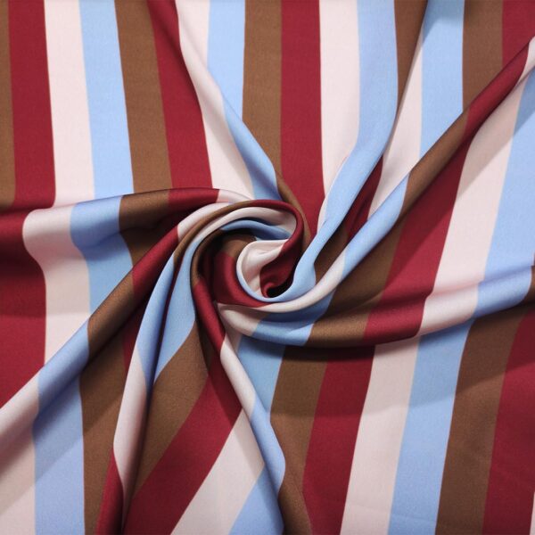 Tessuto Satin a fantasia motivo rigato carta da zucchero - rosso - tabacco