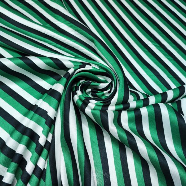 Tessuto Satin a fantasia motivo rigato nero - bianco - verde