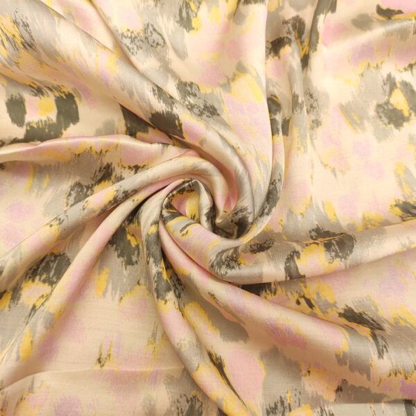 Tessuto Satin di Viscosa a fantasia motivo astratto grigio - rosa - giallino