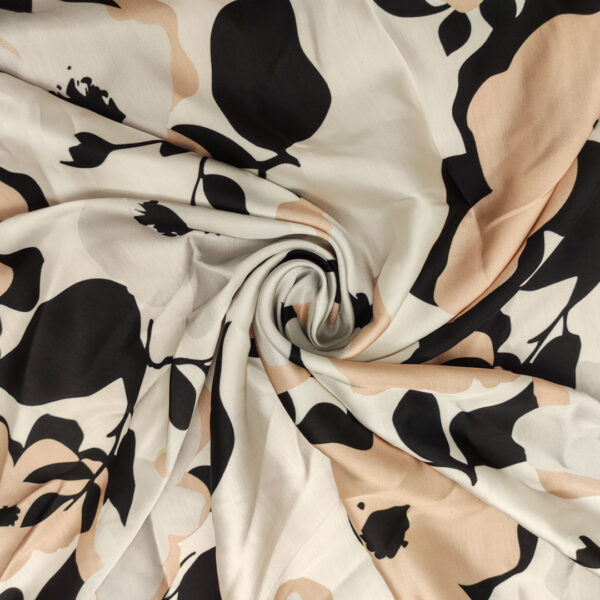 Tessuto Satin di Viscosa a fantasia motivo floreale bianco - perla - beige