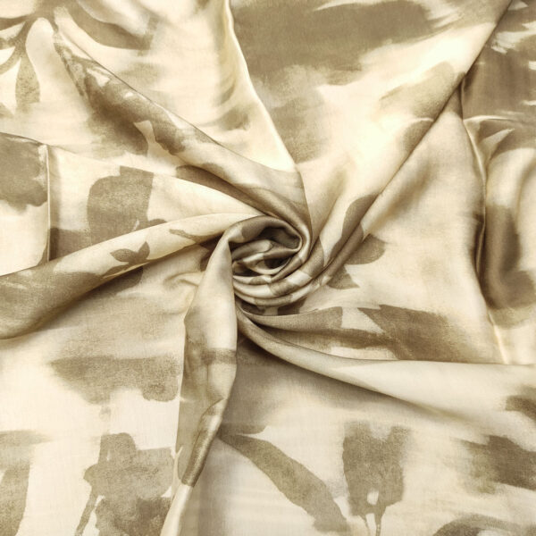 Tessuto Satin di Viscosa a fantasia motivo astratto panna - tortora