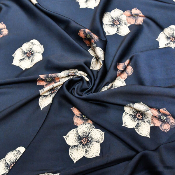 Tessuto Satin a fantasia motivo floreale nero - beige - tabacco