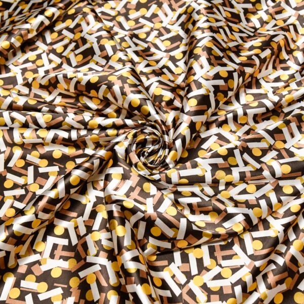 Tessuto Satin a fantasia motivo geometrico marrone - giallo - bianco