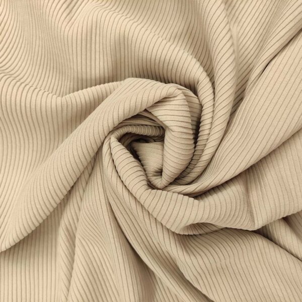 Tessuto Scuba a costine tinta unita beige