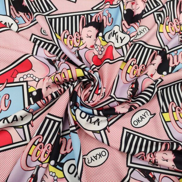 Tessuto Scuba Crepe a fantasia motivo astratto rosso - rosa - giallo - nero