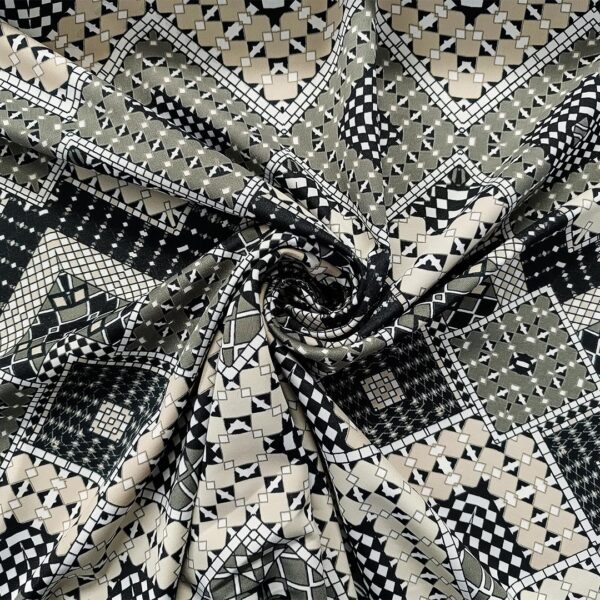 Tessuto Scuba Crepe a fantasia motivo geometrico beige - grigio - nero