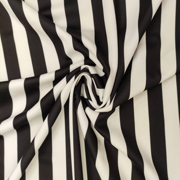 Tessuto Scuba Crepe a fantasia motivo rigato bianco - nero