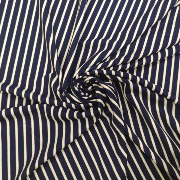 Tessuto Scuba a fantasia motivo rigato blu - bianco