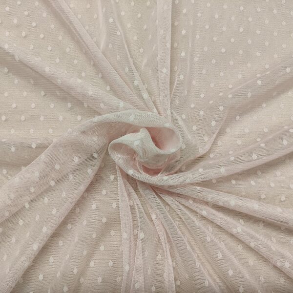 Tessuto Tulle elasticizzato con pois tono su tono rosa