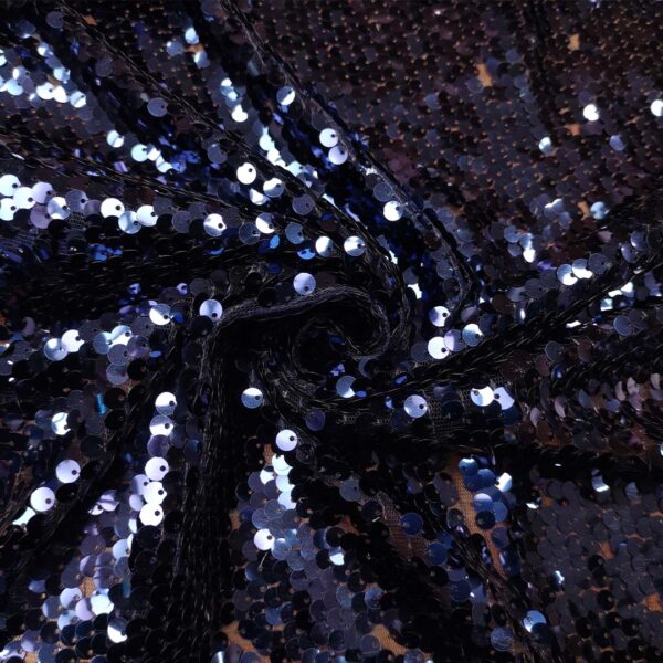 Tessuto Tulle Elasticizzato Ricamato con paillettes blu