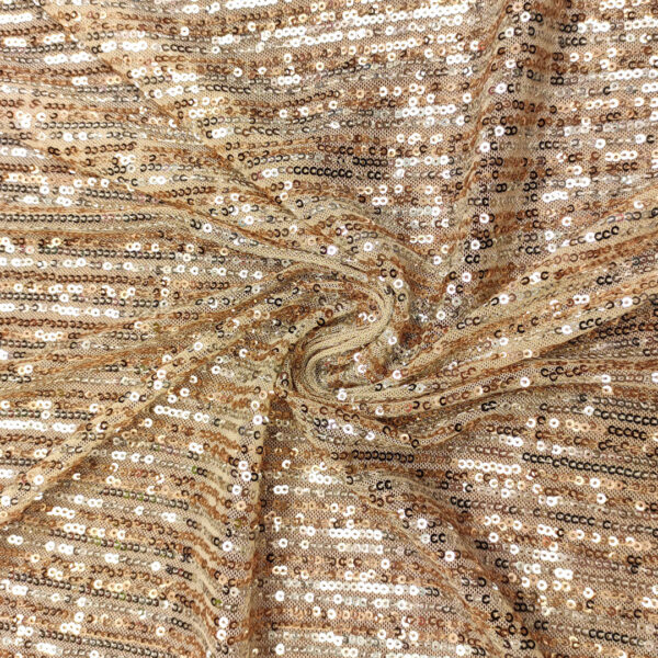 Tessuto Tulle Elasticizzato Ricamato con paillettes bronzo - argento