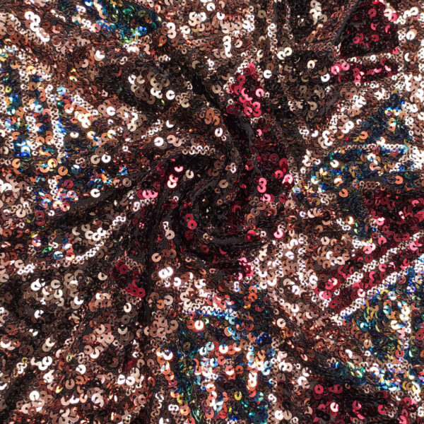 Tessuto Tulle Elasticizzato Ricamato con paillettes motivo astratto bordeaux - cipria - blu