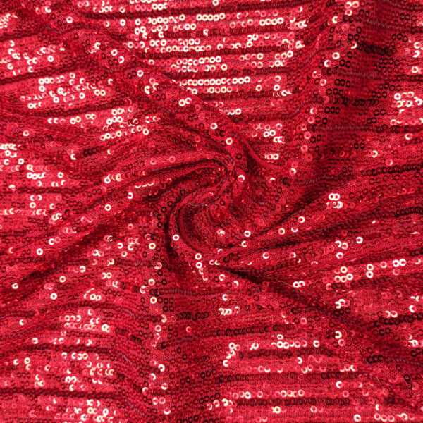 Tessuto Tulle Elasticizzato Ricamato con paillettes motivo rigato tinta unita rosso