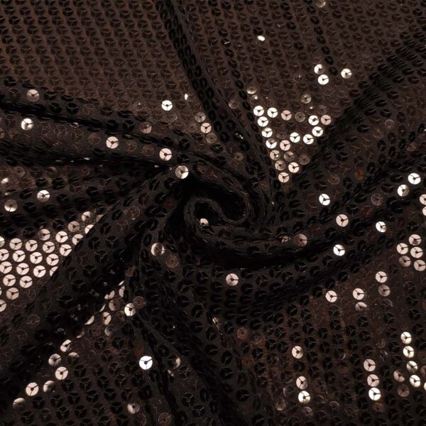 Tessuto Tulle Elasticizzato Ricamato con paillettes nero