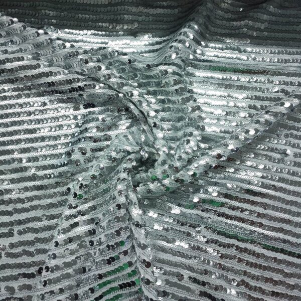 Tessuto Tulle Elasticizzato Ricamato con paillettes argento