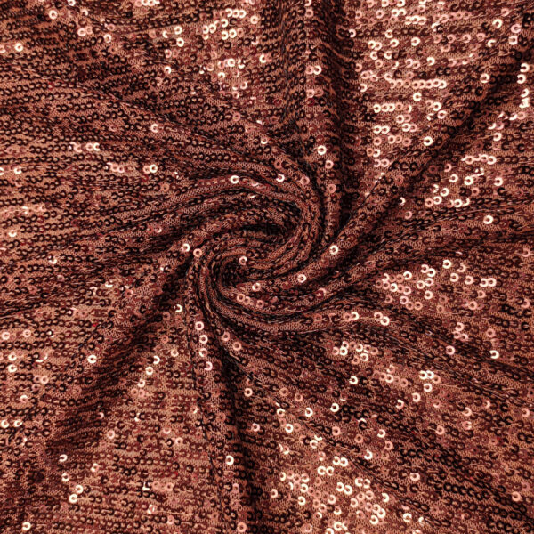 Tessuto Tulle Elasticizzato Ricamato con paillettes tinta unita cioccolato