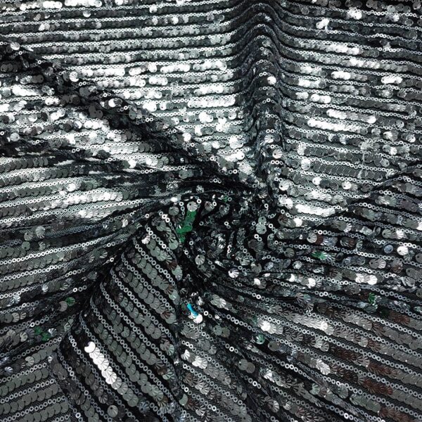 Tessuto Tulle Elasticizzato Ricamato con paillettes nero - argento