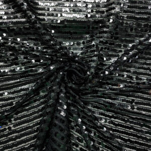 Tessuto Tulle Elasticizzato Ricamato con paillettes nero