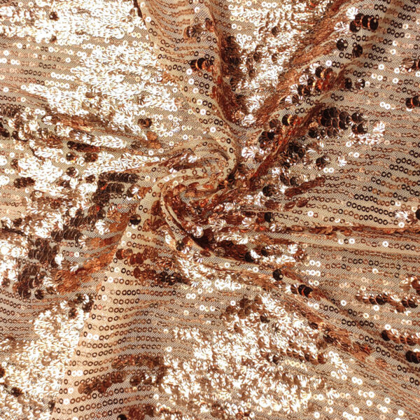 Tessuto Tulle Elasticizzato Ricamato con paillettes tinta unita rosa gold